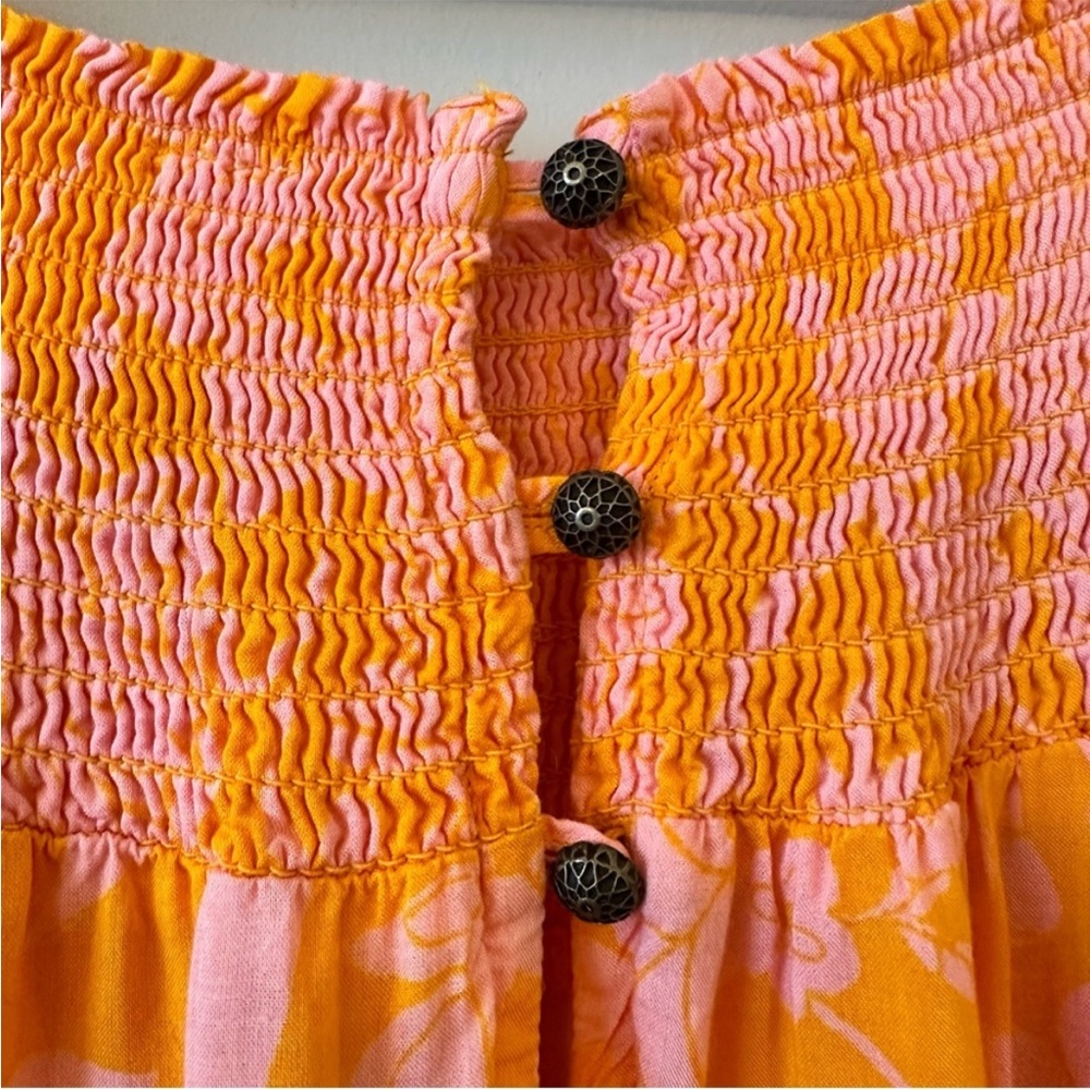 Off-Shoulder Orange and Pink Floral Maxi Dress - Picture 6 of 8